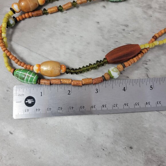 Vintage Layered Bead Necklace Wood Glass Ceramic Multi Strand Boho 19 Inch Jewel - Picture 9 of 14